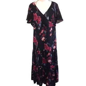 Target A New Day Maxi Dress Black Floral Lined Size Medium Sheer Sleeves NWT